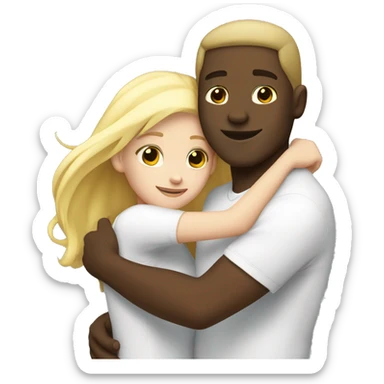 Black guy and white blond girl hug sticker