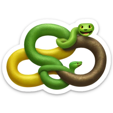 3 snakes, one brown, one green and the other yellow  sticker