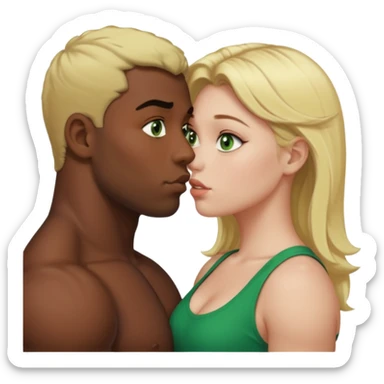 Fat white girl green eyes blonde hair muscular black man brown eyes kissing sticker