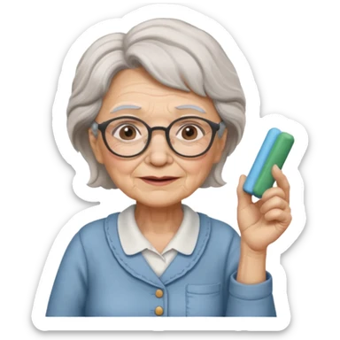 woman teacher, old, wearing glasses, hold chalk on hand sticker