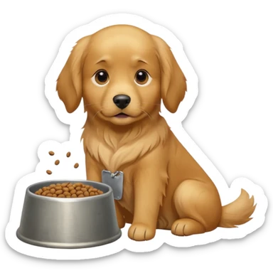 dog with dog food in bowl in front of him, sitting sticker
