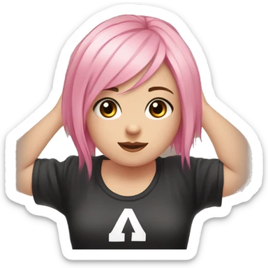 Front view curvy emo girl pink hair sits on the floor straight view hands up black skirt полосатые рваные чулки sticker