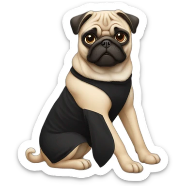 pug wearing a black t-shirt sticker