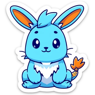 An adorable bunny ice dragon sticker with fluffy rabbit ears, icy blue scales, crystal wings, and cute dragon features sticker