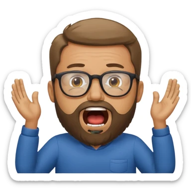 a guy with a beard, glasses and shouting : "FA, FA-TE INCOA" sticker