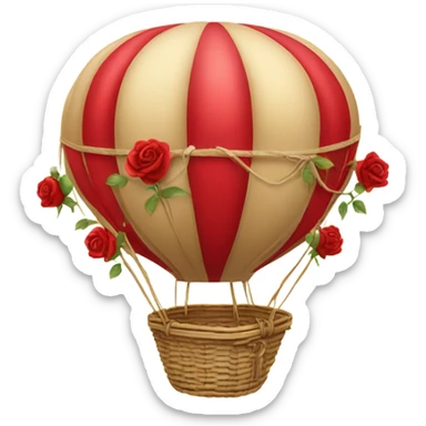 red hot air balloon and beige basket with roses sticker