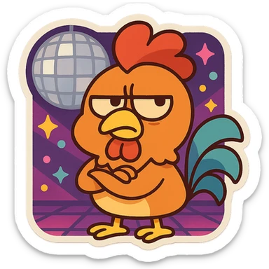 Coq disco qui perd patience en style cartoons enfant style gumball  sticker