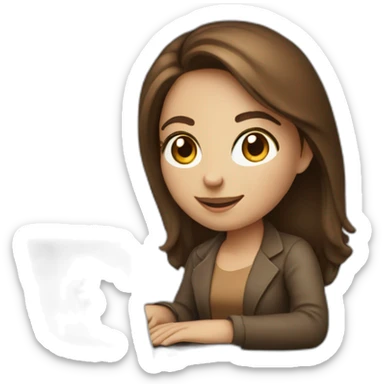 Beautifull programmer girl with brown hair working with MacBook sticker
