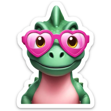 dinosaur wearing pink heart glasses sticker