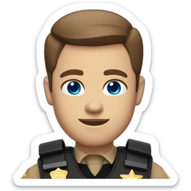 Deputy sheriff with short Brown hair and blue eyes and bulletproof vest and arms sticker