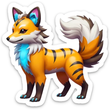 Shiny Neon Glossy Silvally-Arcanine-Aardwolf-Tanuki-Genet-Bobcat-fusion-animal-hybrid-creature, full body sticker