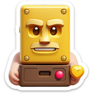 Clash of Clans aesthetic: Cinematic Playful Game Boy Portrait Emoji, rendered in a 3D vector-style similar to standard emojis with minimal shading and bold, simplified shapes. A compact, distinct form with signature details, softly glowing with a nostalgic gaming charm. Simplified yet unmistakably iconic, highly detailed and consistent, glowing with a soft radiance and high shine. Stylized with a touch of retro gaming magic and a soft glowing outline, capturing the essence of a beloved gaming relic with a friendly, playful manner! sticker