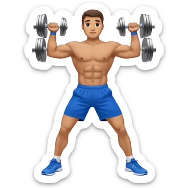 man with blue shorts doing side-lateral raise (T pose) with light dumbbells sticker