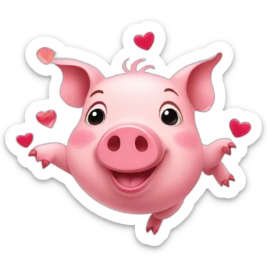 Happy pig and flying hearts sticker