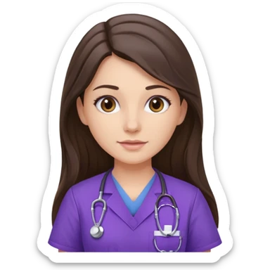 pretty brunette nurse with long hair in purple scrubs sticker
