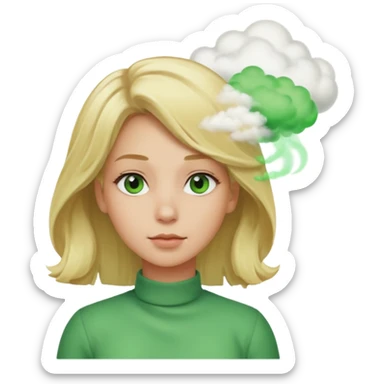 A sideways woman with blonde hair farting green gas sticker