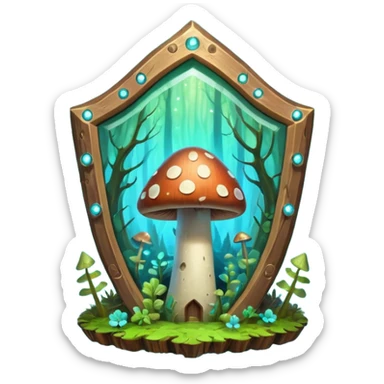 magical mushroom shield object icon, shield crafted from mushroom bark, glowing spores, fantasy forest design, soft green-blue aura, 3D cartoon, mobile game icon style, centered, clean background, no text, no watermark
 
 sticker