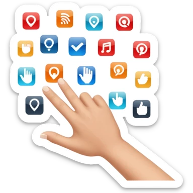 hand cursor pointing at a grid of app icons sticker