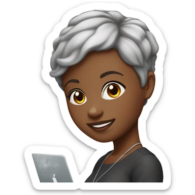 pretty african american girl with pixie cut with laptop sticker