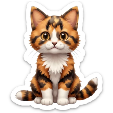 A high-resolution photo-realistic digital illustration of a brown orange black multicoloured  tortoiseshell kitten, chest upward sticker