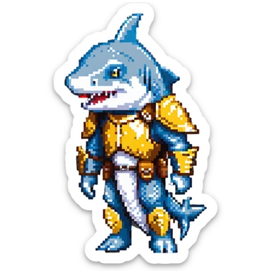 anthropomorphic shark wearing knight armor sticker