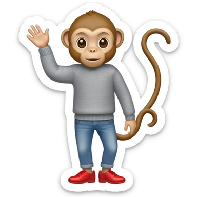 Monkey with gray sweater jeans and red shoes sticker