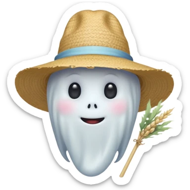 cute ghost farmer portrait, head and shoulders only, straw hat, round friendly face, soft pastel glow, harmless spirit vibe, 3D cartoon, mobile game icon style, clean background, no text, no watermark
 
 sticker