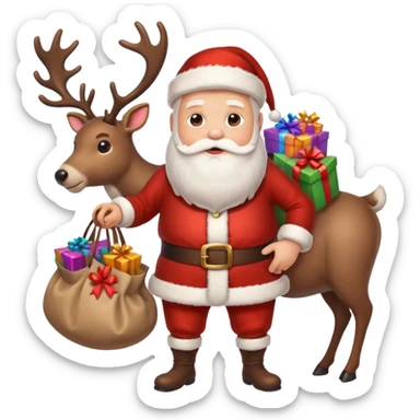 Santa clause with gifts and reindeer  sticker