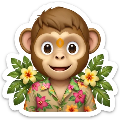 Monkey – cheeky grin, wearing floral aloha shirt. sticker