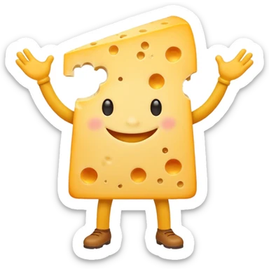 A cheese with arms and legs and gritted teeth sticker