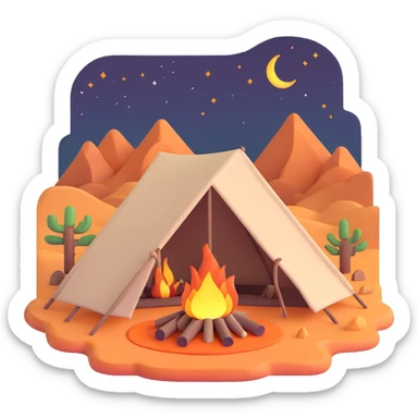 desert tent with campfire at night sticker