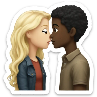 Blonde White boy  kissing a Black haired Black girl  sticker