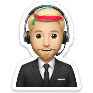 a sales agent with headphones and beard blonde hair smile sticker