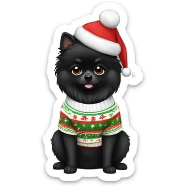 Black Pomeranian dog with christmas Sweatshirt  sticker