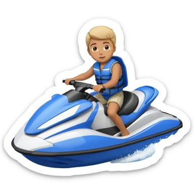 A boy riding a jet ski with wheels sticker