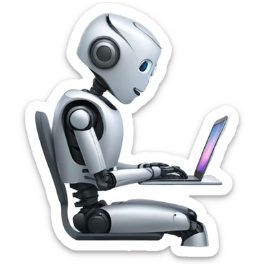  Kind robot assistant at a laptop sticker