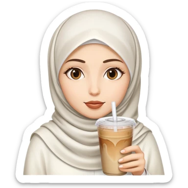 White hijab girl drinking iced coffee sticker