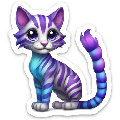 Colorful vernid fantasy creature LiLaiRa Kamirah Falvie whiskers paws full body purple blue gradient stripes braided tail feline sticker