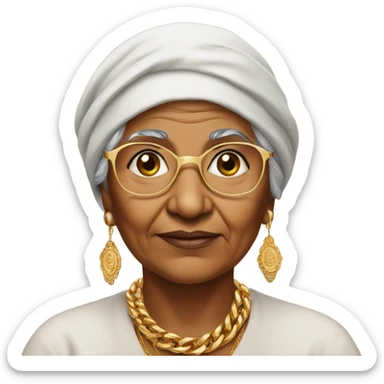 Indian grandma wearing cap and thick gold chain sticker