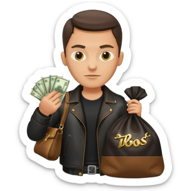 создай очень реалистичного украинца вора с большим мешком с деньгами sticker