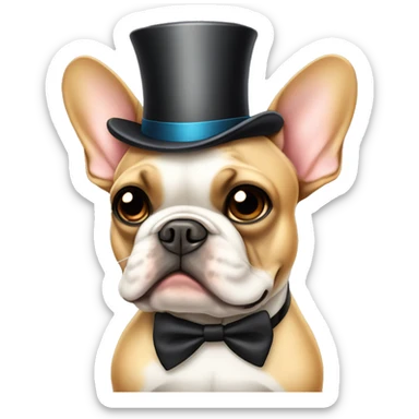 tan french bulldog wearing a top hat and a monocle and a bow tie  sticker