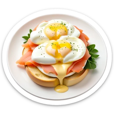 Eggs benedict with smoked salmon sticker