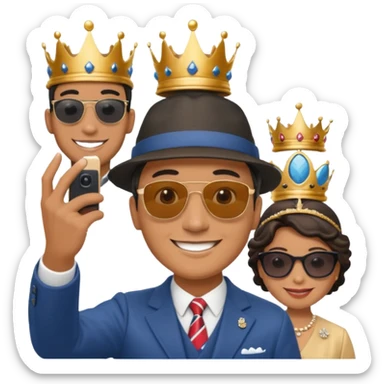 a normal man who's taking a selfie in a room with the statue of the queen elizabeth the II sticker