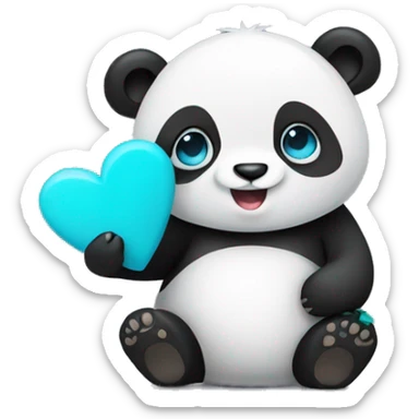 panda holding cyan colored heart sticker