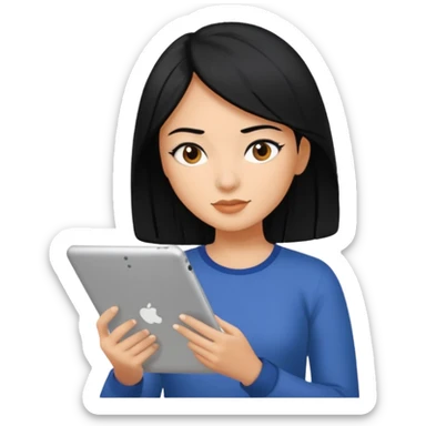 girl web designer with black hair writing on ipad sticker