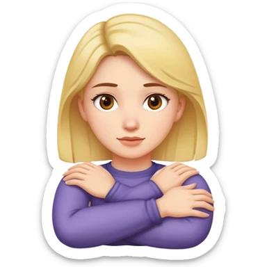 woman crossing her arms holding her neck sticker