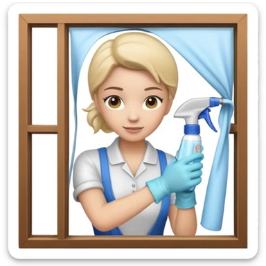 window cleaning with spray bottle and cloth sticker