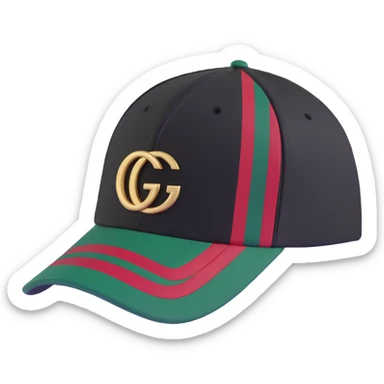luxury Gucci cap with green and red stripes and gold logo sticker