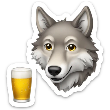 un loup avec une bierre sticker