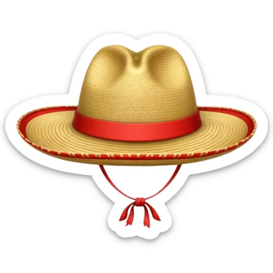 Sombrero de paja con una tira roja en la parte central sin ninguna soporte solo una tira  sticker